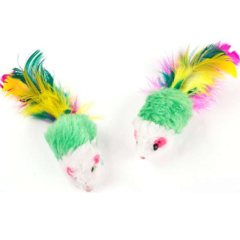OnnPnnQ 5Pcs Soft Fleece False Mouse Cat Toys Colorful Feather Funny Playing Training Toys For Cats Kitten Puppy Pet Supplies2