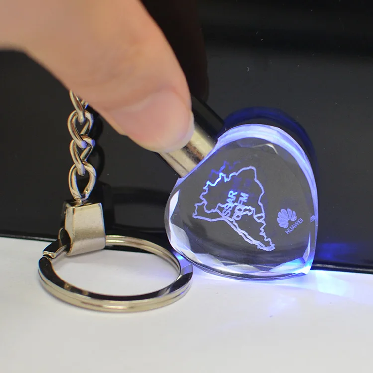 3D Laser Engraving Glass Keyring Transparent Led Crystal Keychain