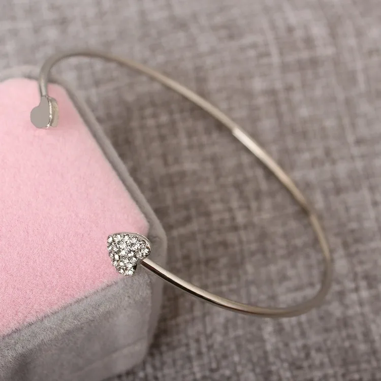 Full diamond heart-shaped bracelet open gold-plated bracelet double peach heart bangles
