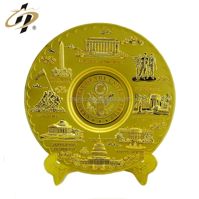 custom zinc alloy 3d metal gold military commemorate plates