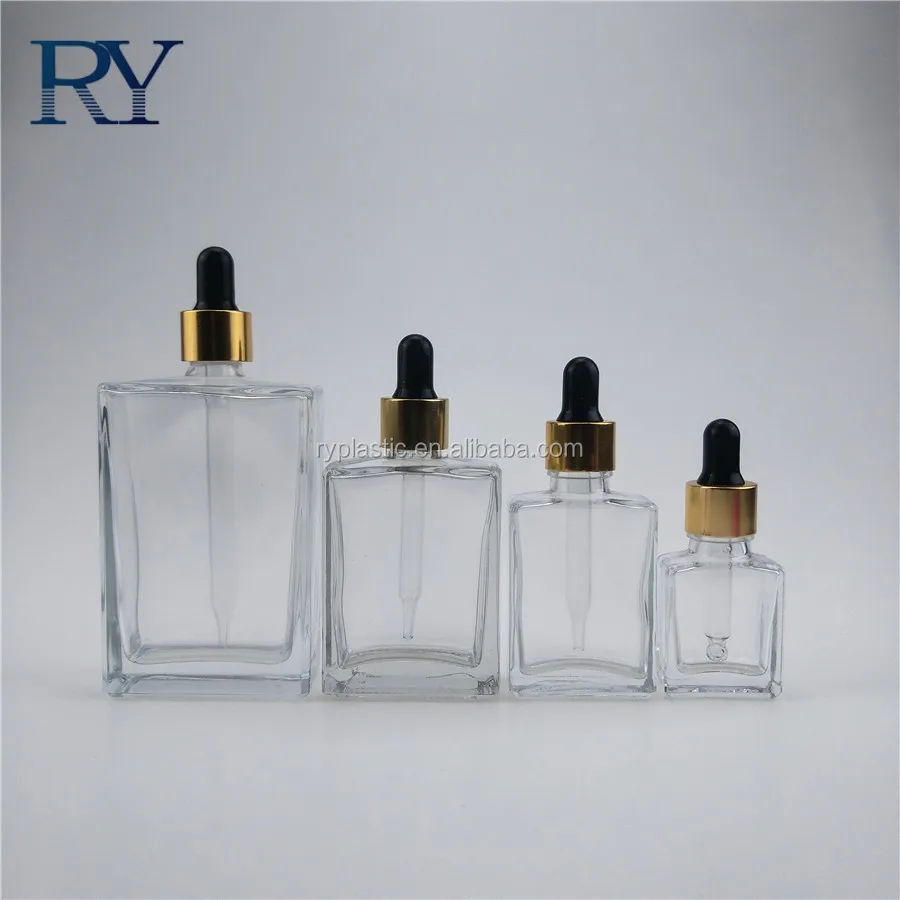 flat square clear perfume fragrance massage oil glass bottle