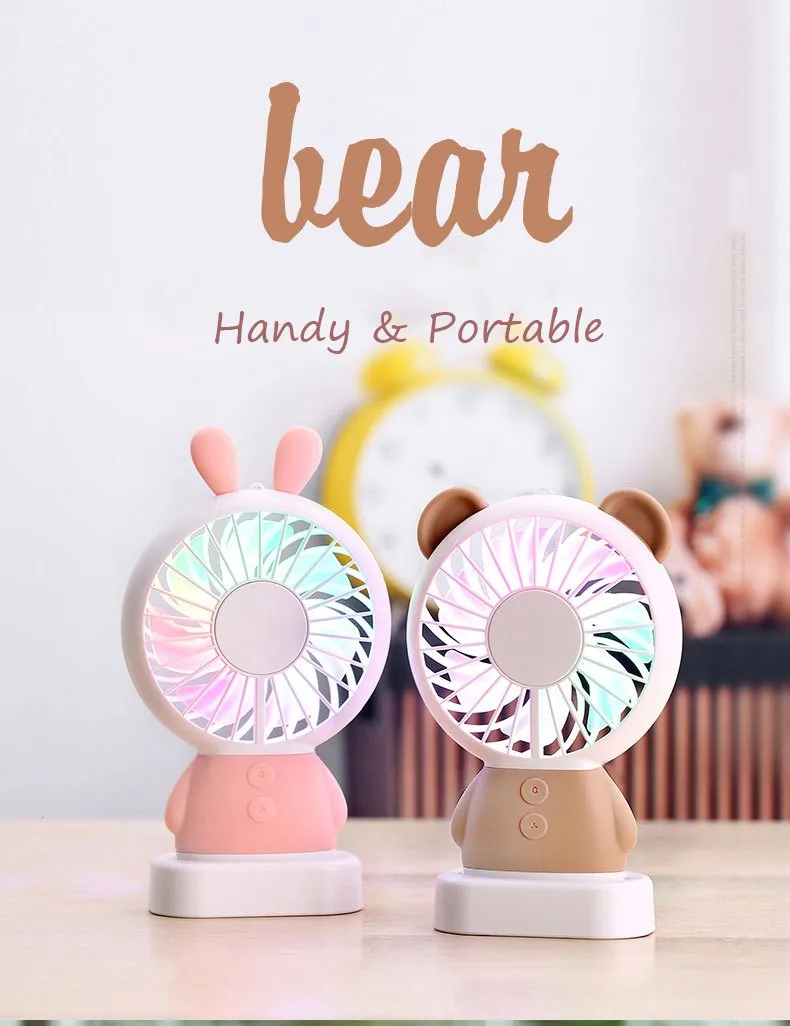 promotion gift cute bear rabbit mini toy blower fan battery