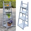 4 Tier grey Flower Balcony Shelf Ladder Display Free Standing Folding Garden Flower Shelf Dish Rack