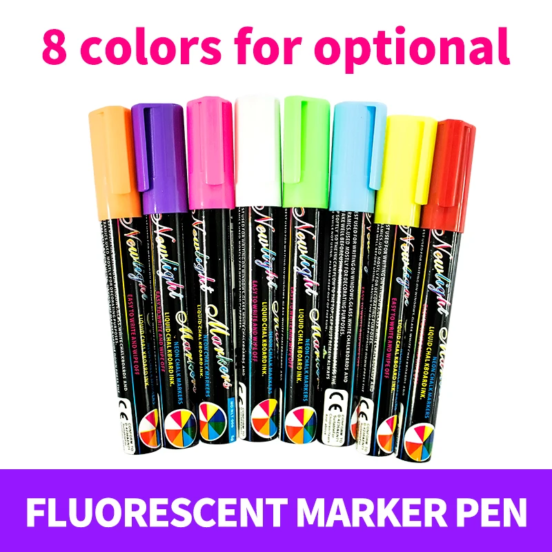 JingyangO Set of 8 Colors Fluorescent Marker Pens Night Light Highlighter  Liquid Chalk Pen 6mm Reversible Tip Markers Drawing Pens Glow in the Dark