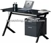 glass desktop office desk with computer , computer stand