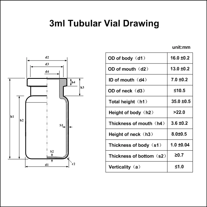 R Transparent Type I Injection Pharmacy Single Dose Glass Tube Sample