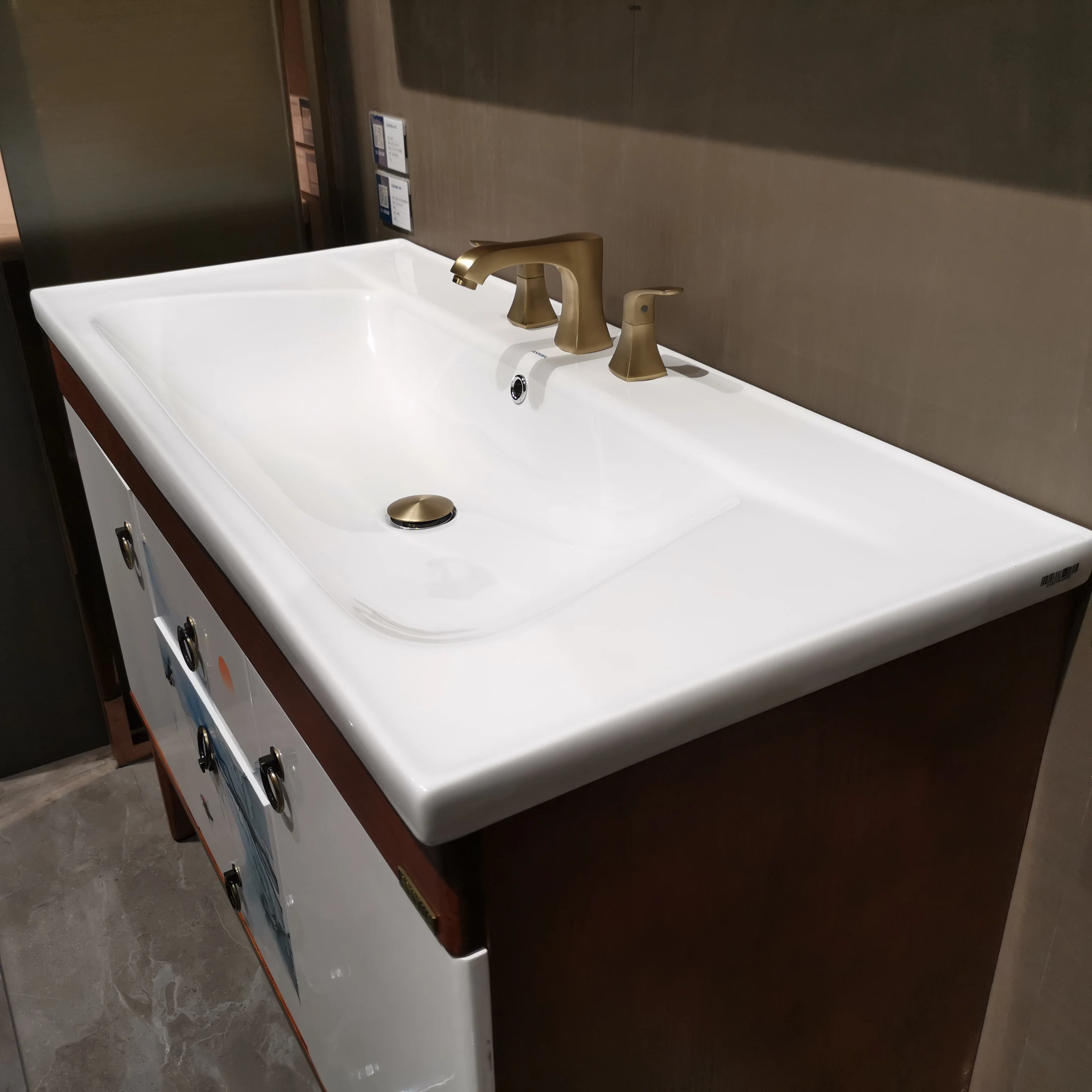 N11G03 Square Bathroom Single/Three Hole Bathroom Cabinet Long Wash Basin