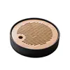 Round Table Chinese Bamboo Tea Serving Tray for Kungfu Tea Set for Tea Time Chinese Style Water Storage Tray(black)