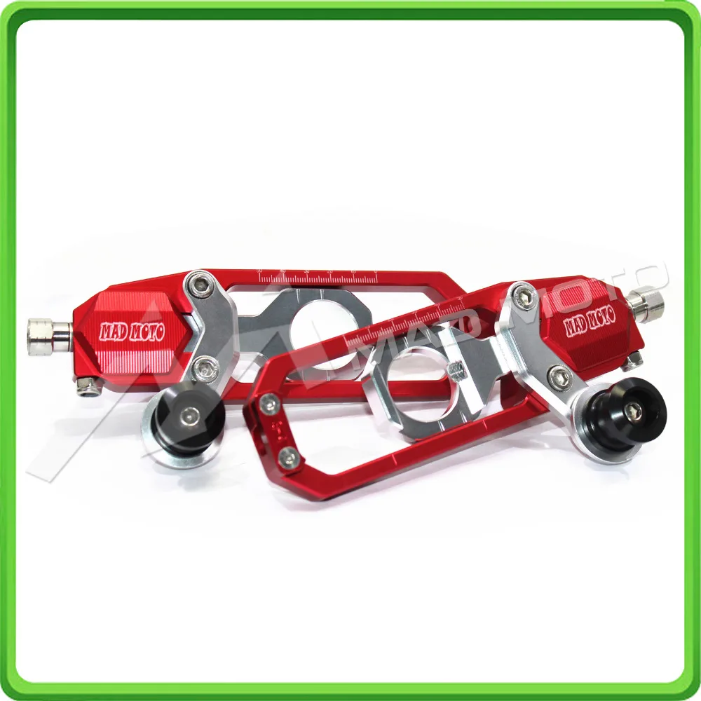 Motorcycle Chain Tensioner Adjuster with paddock bobbins kit for Suzuki GSXR600 GSX-R750 2006 2007 2008 2009 2010 Red&Silver (6)