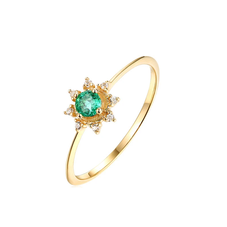 Handmade solid 14Kt real gold women jewelry thin band sunflower emerald ring
Handmade solid 14Kt real gold women jewelry thin band sunflower emerald ring