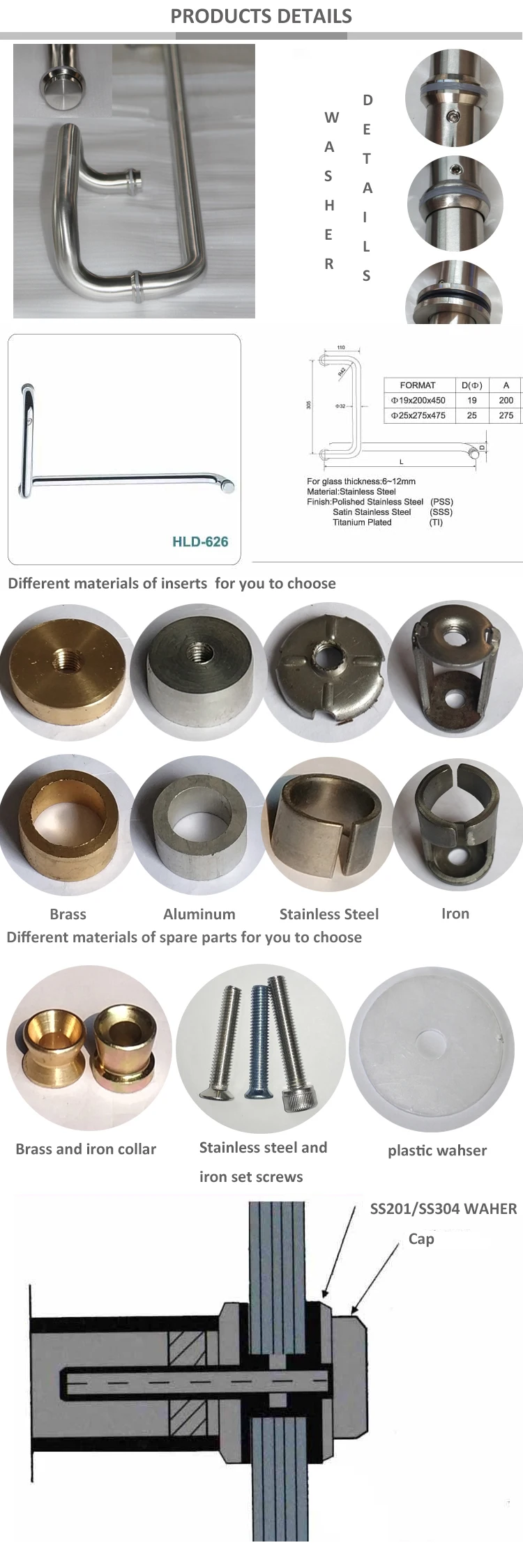 HLD-626 stainless steel tube door handle H type door handle  Door pull handle black