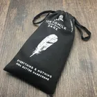 Black Drawstring Cotton Pouch with White LOGO Printed