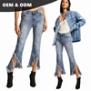 OEM xintang manufacture new style pent custom clothing manufacturers Distressed Split-Hem Capri women Jeans 009
