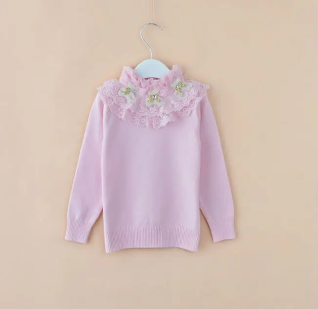 2014 AUTUMN KOREA BEAUTIFUL LACE COTTON KIDS GIRLS KNITTED PULLOVER SWEATERS (M30094A)