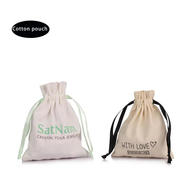 custom logo pure cotton drawstring bag jewellery pouches with