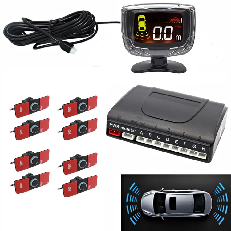 front rear 8 flat 16.5mm probes sensor car parking systems with LED display - ANKUX.COM