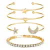 Fashion 18K Gold Plated Clear Crystal Rhinestone Paved CZ Bracelet Bangles 4 Pcs/Set Gold Color Moon Star Bracelets