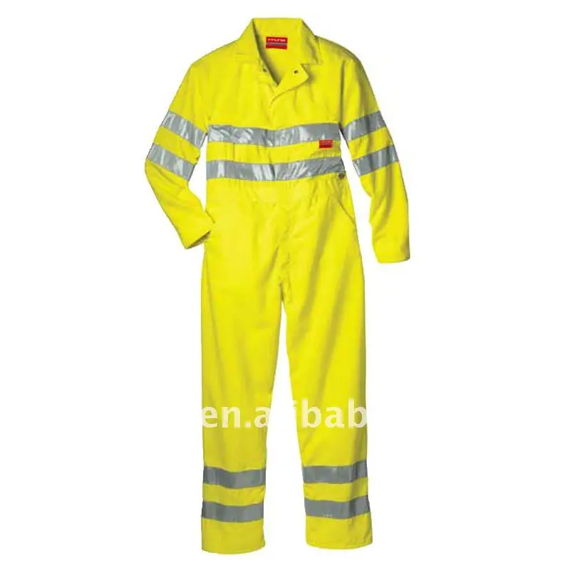 100 Cotton Fluo Yellow Coveralls Hi Viz Safety Workwear Coverall En471