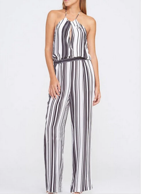 womens black and white striped jumpsuit