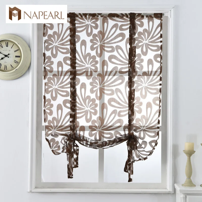 Napearl Kitchen Short Curtains Jacquard Roman Blinds Floral White
