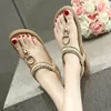 Wholesale Latest Women Large Size Bohemia Rhinestones Flat Toe Sandals For Girls And Ladies