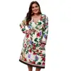 2019 spring and summer new plus size women clothing printed dresses women lady long-sleeved V-neck dress
