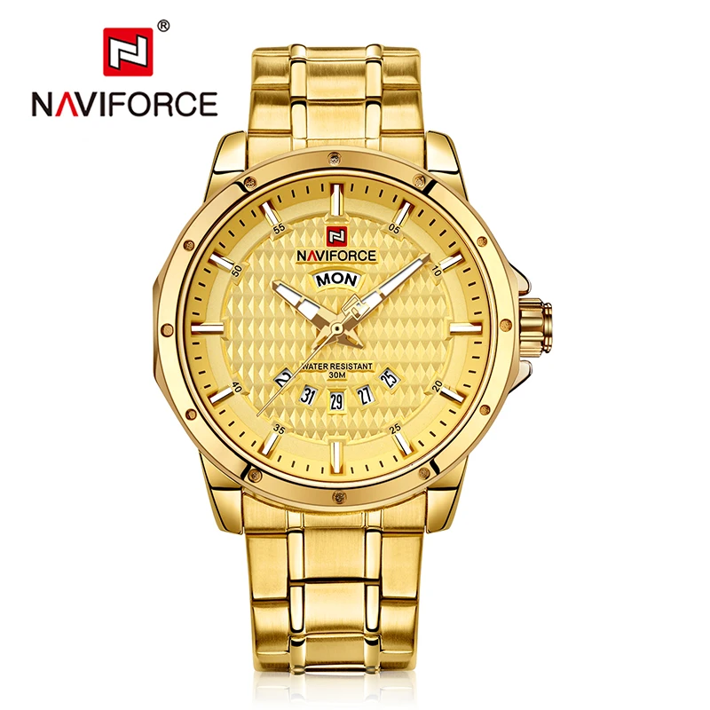 NAVIFORCE Men's Gold Sports Watches Luxury Brand Waterproof Stainless Steel Quartz Wrist Watch Men Clock Male Relogio Masculino
NAVIFORCE Men's Gold Sports Watches Luxury Brand Waterproof Stainless Steel Quartz Wrist Watch Men Clock Male Relogio Masculino