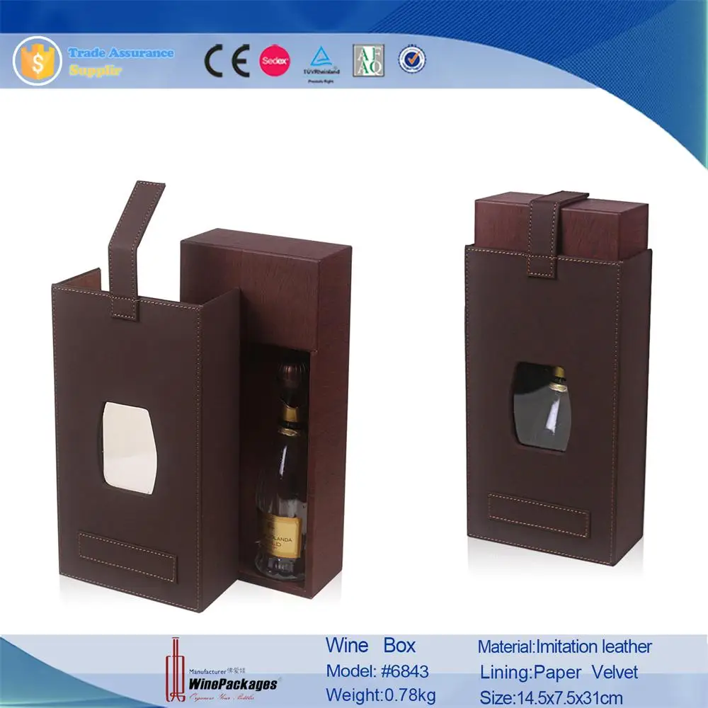 closed cardboard champagne bottle box with transparent window