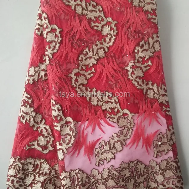 hot sale african red french lace net fabric for wedding dress