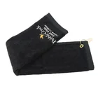 Custom Embroidery Logo Black Pole towel 100% Cotton Golf Towel with Metal Hook