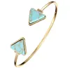 Retro Stylish Open Bangle Marble Turquoise Stone Gold Cuff Bracelet for Parties