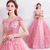 2019 Vestidos De Novia Silhouette off shoulder cap sleeves colored princess pink evening wedding dress bridal gown