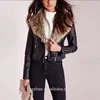 Yihao wholesale women leather cheap winter biker jacket with faux fur