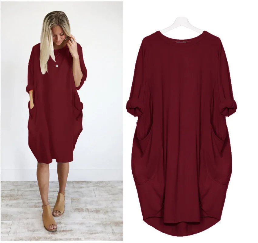 Autumn Womens dresses Pocket Loose Dress Ladies Crew Neck Casual Long Female Tops Dress, As picture
Autumn Womens dresses Pocket Loose Dress Ladies Crew Neck Casual Long Female Tops Dress, As picture
