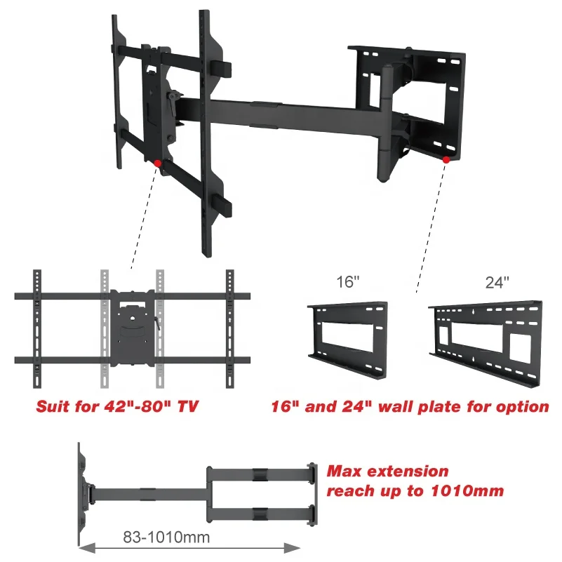 Swivel 180 Degree Extendable Arm Full Motion TV Wall Mount With Black or White Color
Swivel 180 Degree Extendable Arm Full Motion TV Wall Mount With Black or White Color