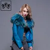 High quality fashion long sleeve zipper latest design lady sheepskin leather jacket with real fur