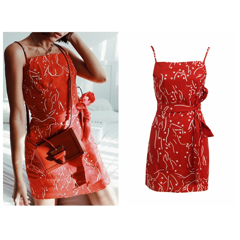 Summer new design girls dress lovely Spaghetti straps bandage red dress