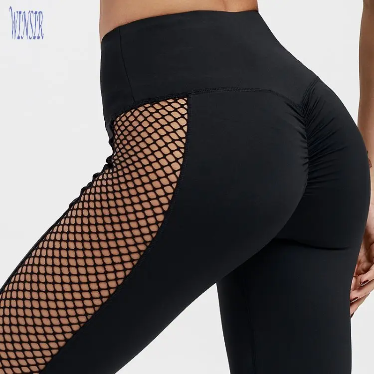 High Waist Side Mesh Patchwork Black Leggings Yoga