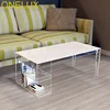 Tapered Legs Acrylic Coffee Table, Lucite Magazine Tables With Side Storage Trays