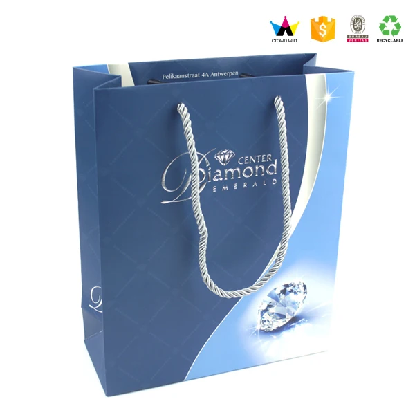 made foldable jewelry paper packaging bags with rope handle