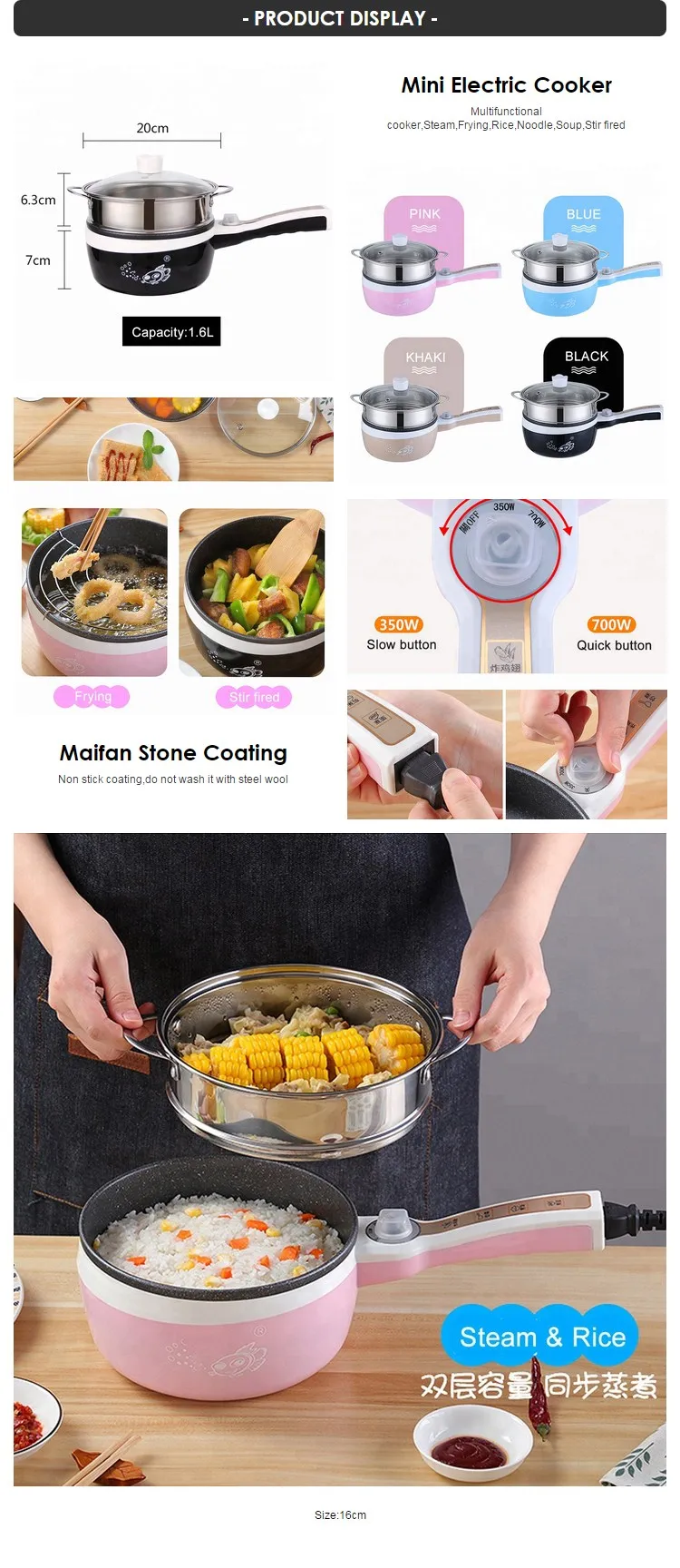 220V Mini Multi Cooker Non-Stick Electric Cooker with Steamer