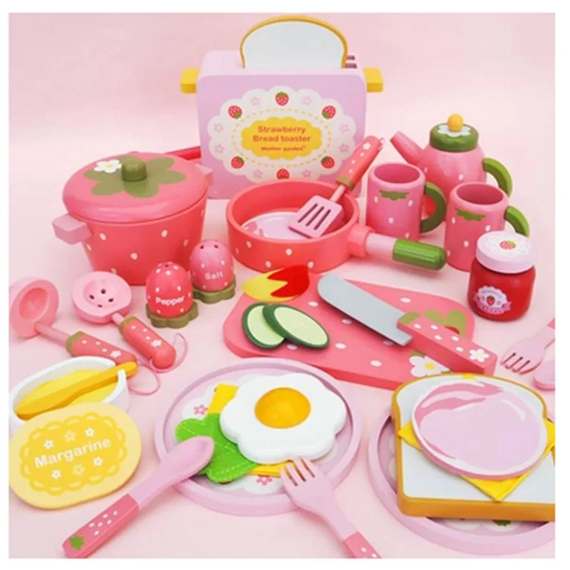 Детские игрушки еда кухня интимные аксессуары розовый ролевые игры завтрак деревянный еда игрушечные лошадки TYPKS124