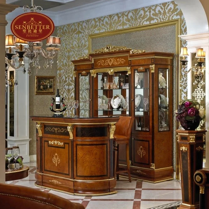 0038 Classic Wooden Bar Set Antique Luxury Bar Table And Chairs