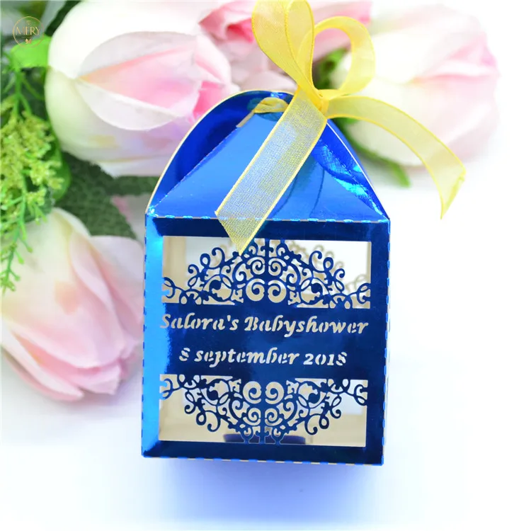 custom luxury laser cut metallic paper wedding candy gift favor