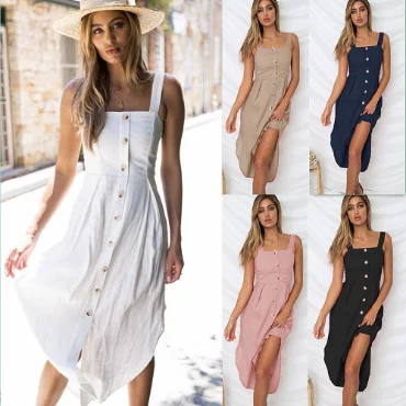 2019 Five Color Summer Wholesale Women Pure Color Sexy Sleeveless Dress, As show 
2019 Five Color Summer Wholesale Women Pure Color Sexy Sleeveless Dress, As show