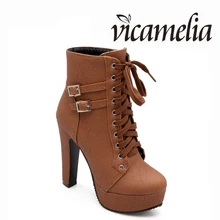 Wholesale Fashion Lace Up Heels Beautiful Short Boots Women Big Size High Heel Platform Shoes Ladies High Heels