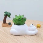 White Mini Happy Bear Design Ceramic Flower Plant Pots