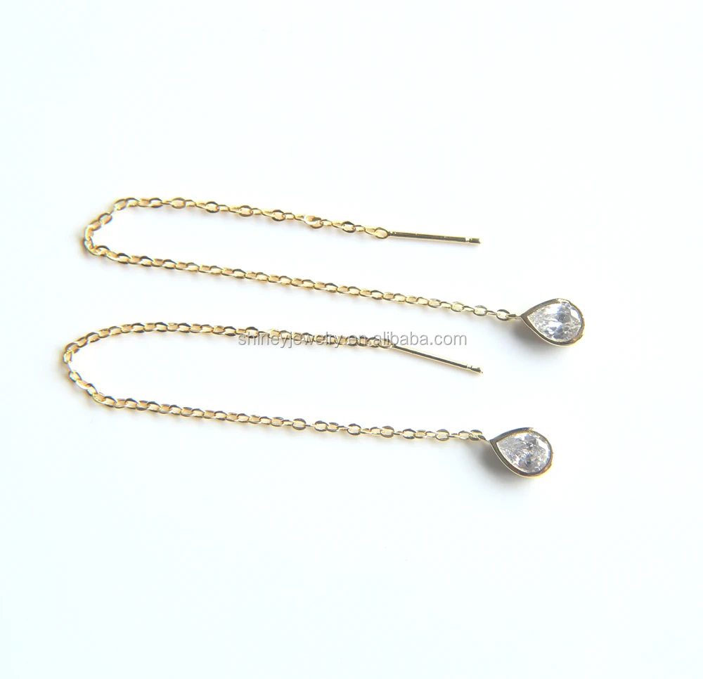 high quality bling tear drop cubic zirconia gold filled thread chain earring 2021, Picture
high quality bling tear drop cubic zirconia gold filled thread chain earring 2021, Picture