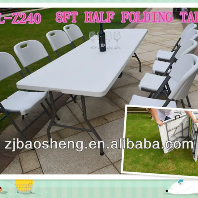 2.4M long plastic picnic tables half folding tables white color folding furniture