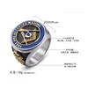 Gold AG Blue Enamel Masonic freemason plumb Biker Silver Ring Stainless Steel Finger For Men Women